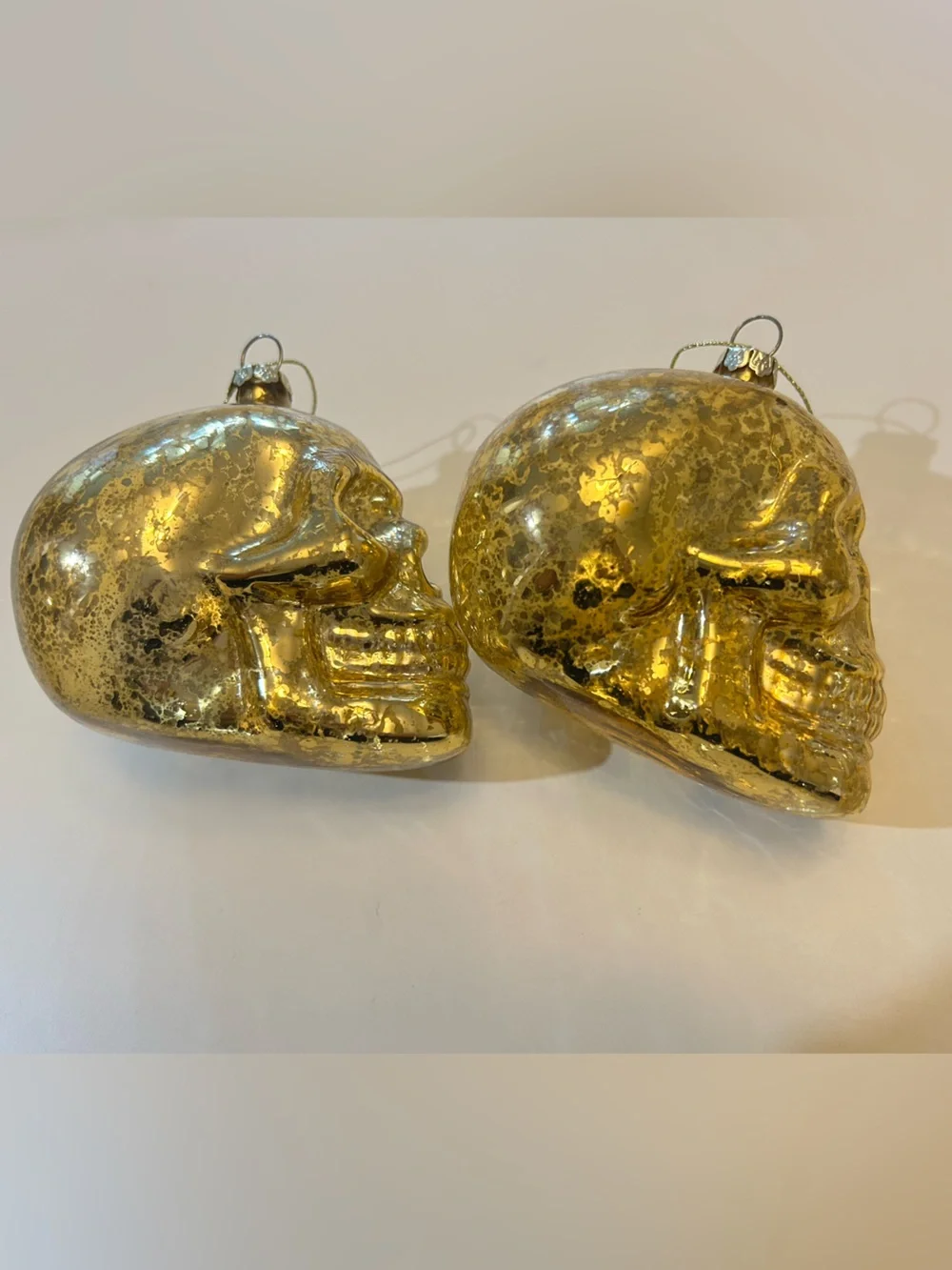 Gold Faux Mercury Glass Skull Ornaments Skeleton Christmas
